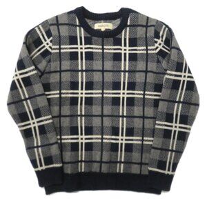 Barque Sweater‎ Mens Small Wool Blend Black Gray Plaid Check Crew Pullover